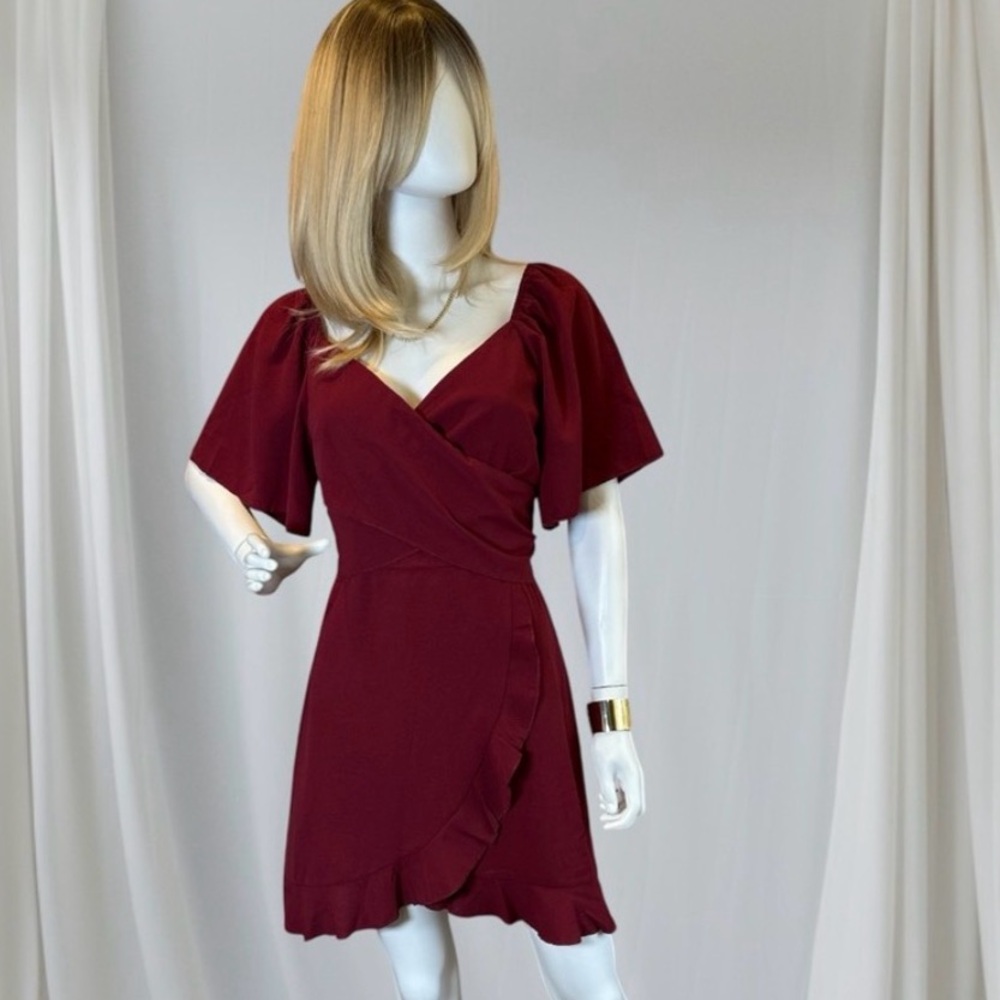 Dokotoo Elegant Burgundy Wrap Dress